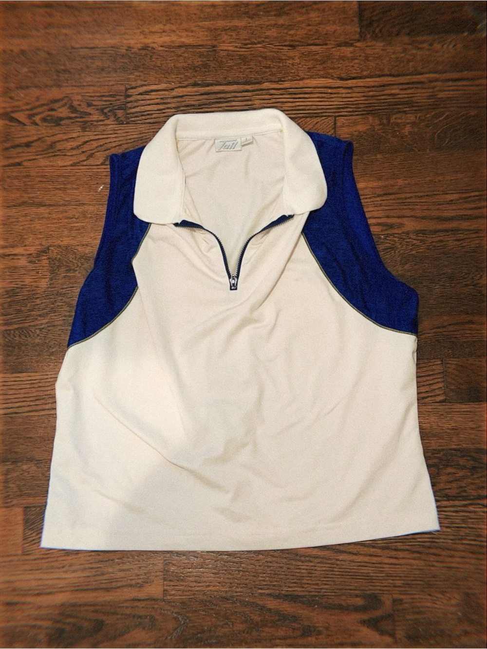 Tail Cream and Blue Sleeveless Zip Polo Tank